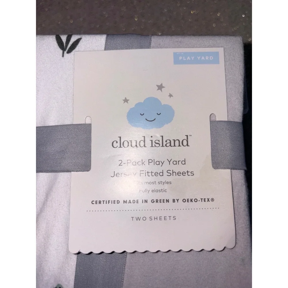 Cloud Island Play‎ Yard Sheets Baby 27x39 Grey White NEW 2-Pack Animal Solid
